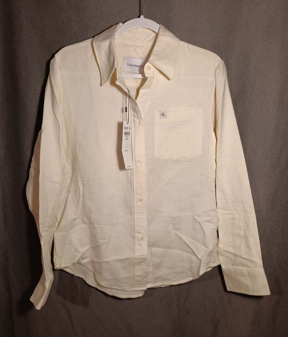 Calvin Klein Women’s S Antique White Long Sleeve Textured Button Up Shirt